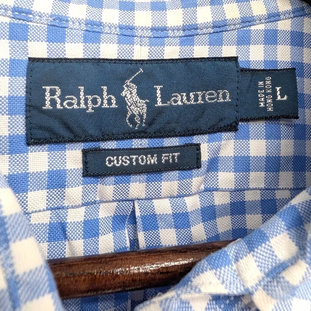 Ralph Lauren Gingham Button Down Shirt Blue White‎ Custom Fit Large Hong Kong